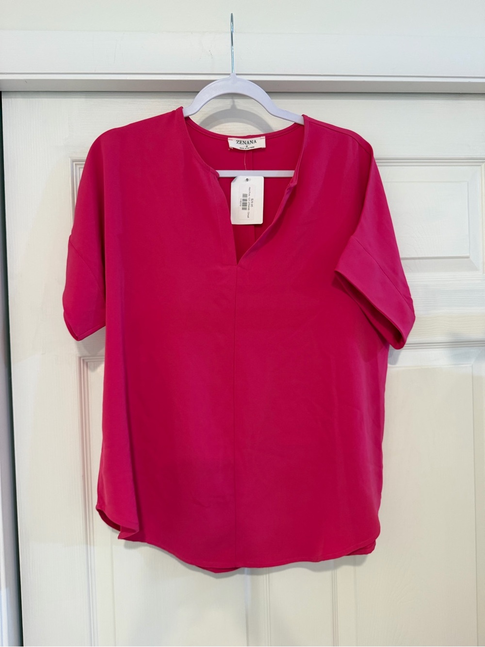 Zenana Outfitters Vibrant Fuchsia V-Neck Short Sleeve Blouse